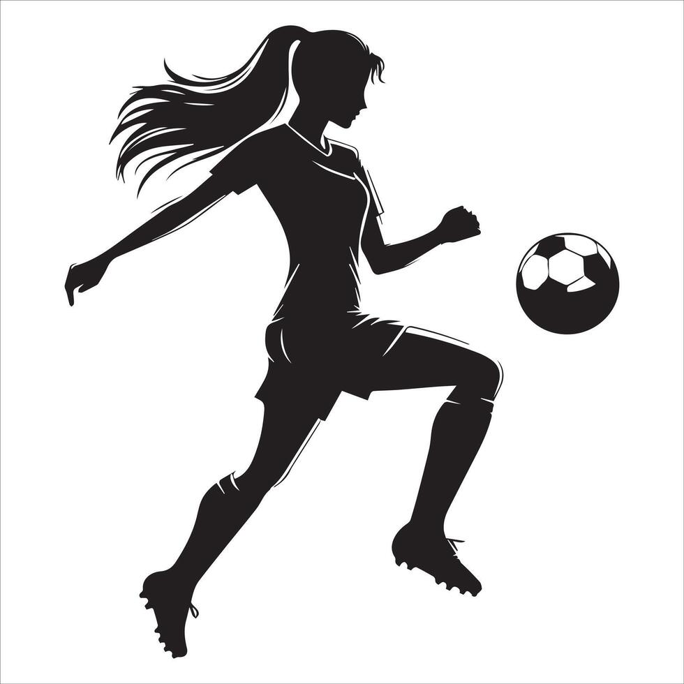Silhouette of a woman soccer player kicking the ball vector