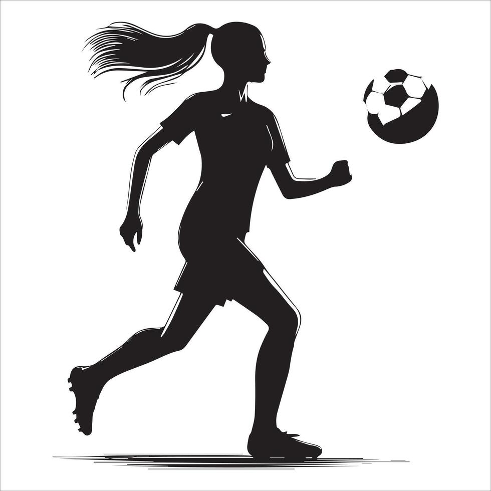 Silhouette of a woman soccer player running with the ball vector