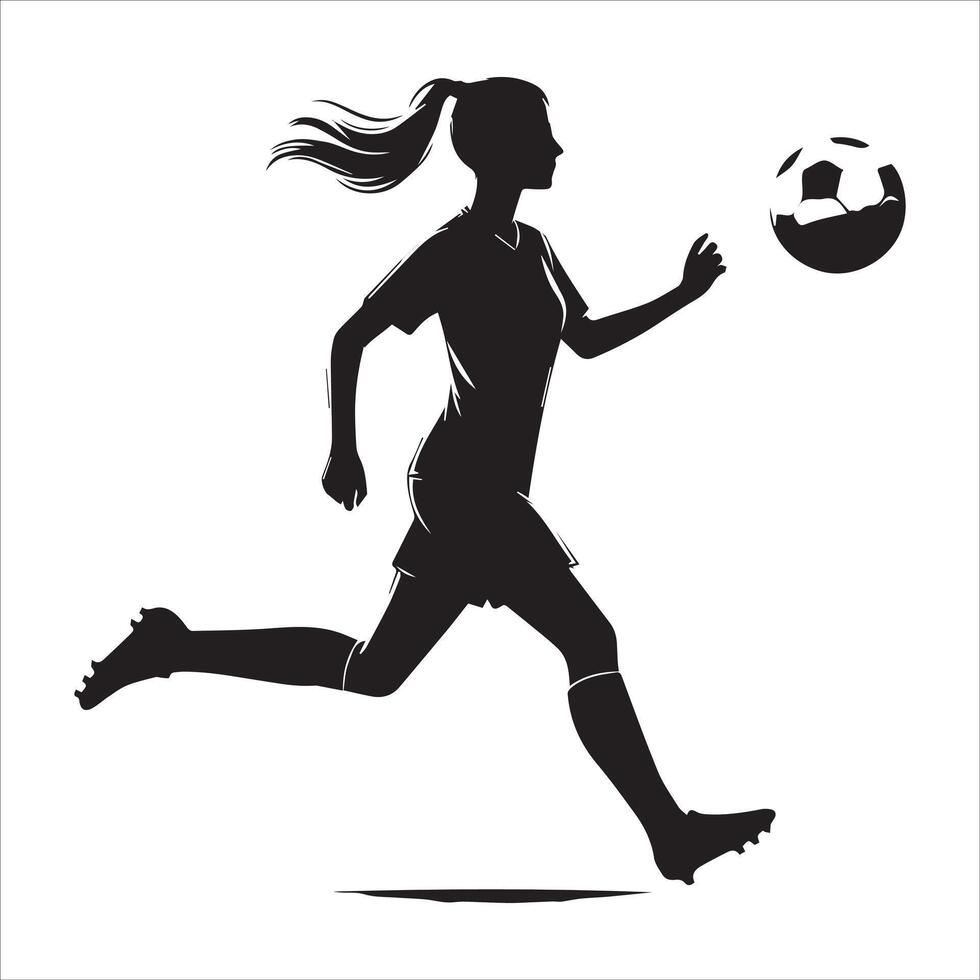 Silhouette of a woman soccer player running with the ball vector