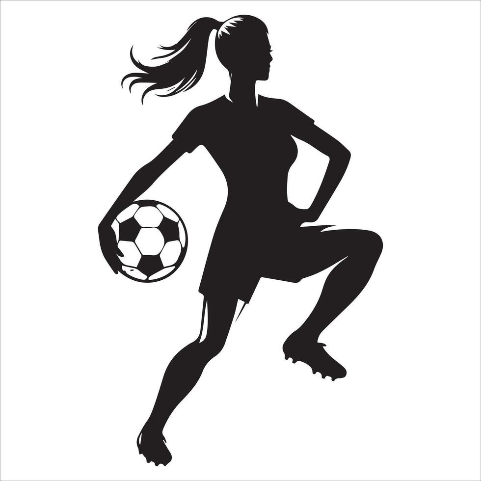 Silhouette of a woman soccer player holding a ball vector