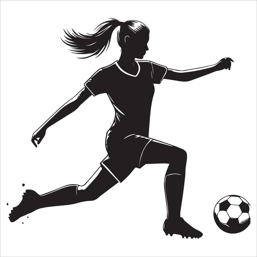 Silhouette of a woman soccer player kicking the ball vector