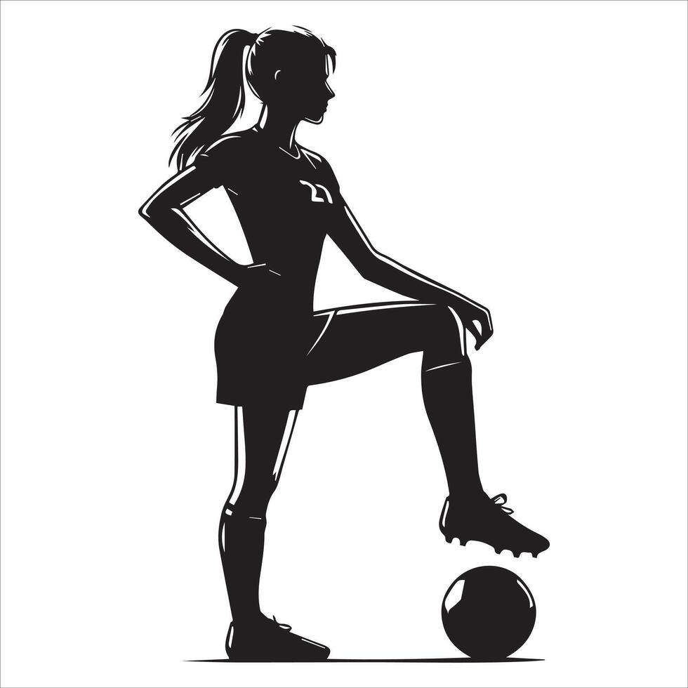 Silhouette of a woman soccer player with ball vector