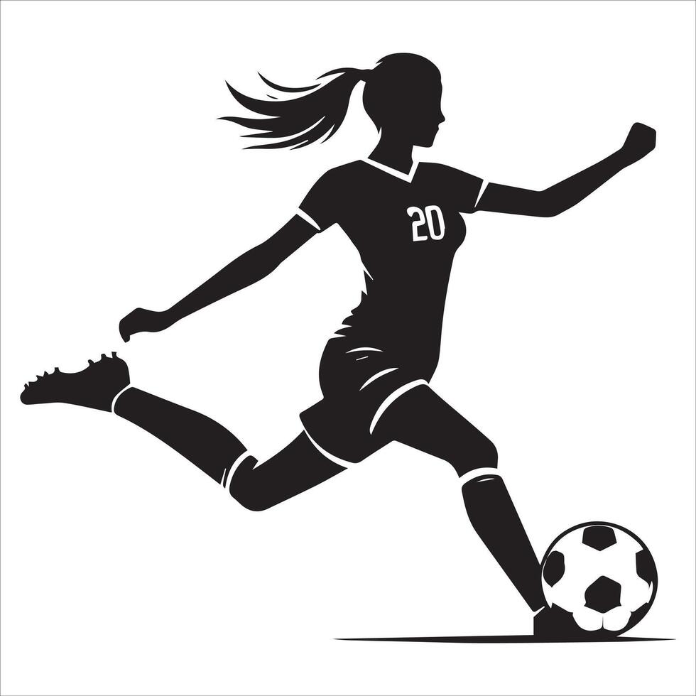 Silhouette of a soccer player kicking the ball vector