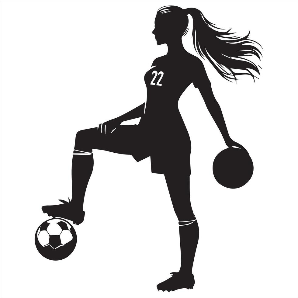 Silhouette of a woman soccer player with ball vector