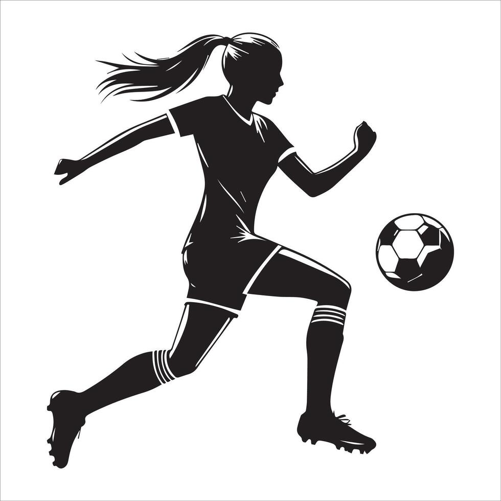 Silhouette of a woman soccer player kicking the ball vector
