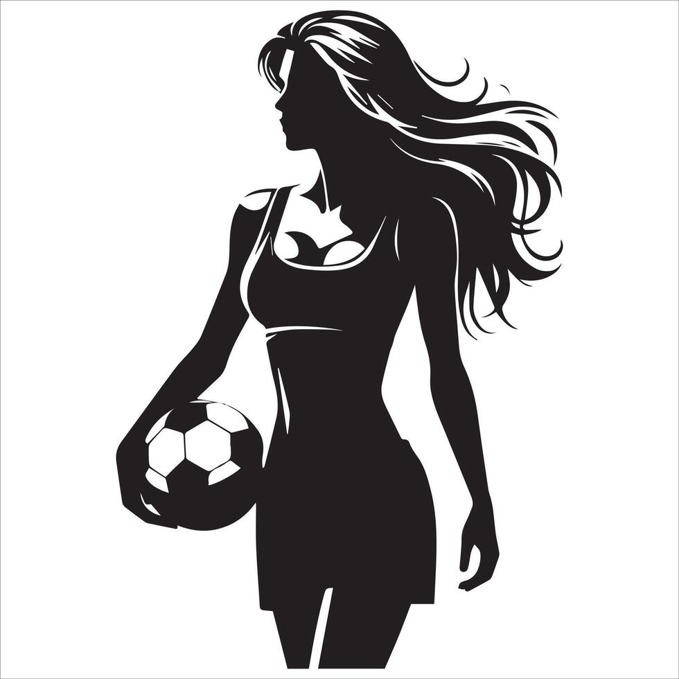 Silhouette of a woman with a soccer ball vector