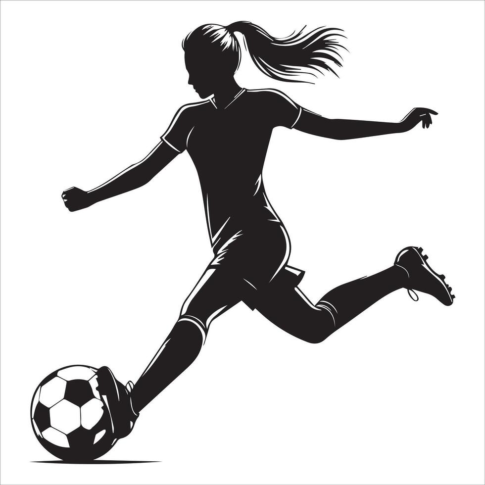 Silhouette of a woman soccer player kicking the ball vector