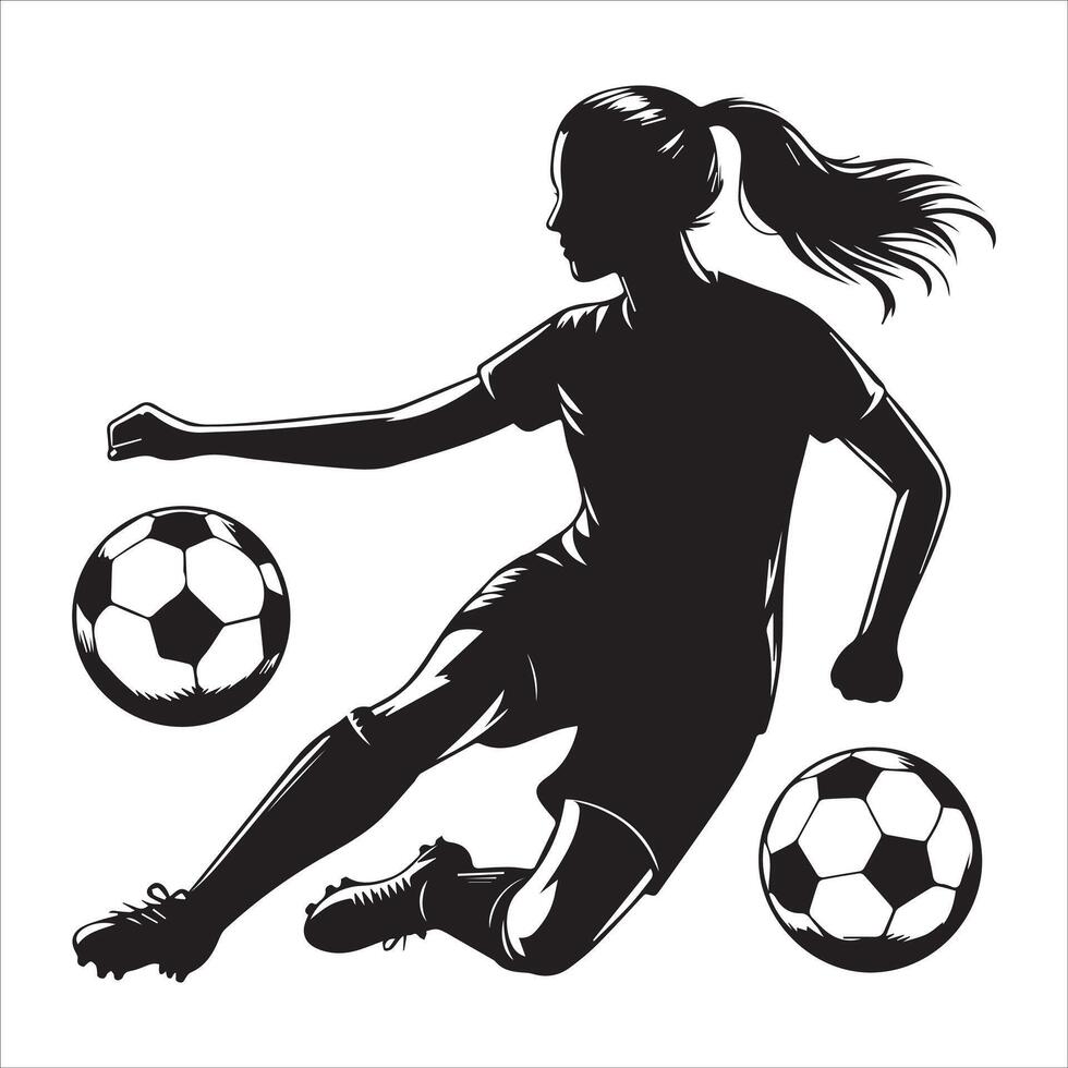 Silhouette of a girl kicking a soccer ball vector
