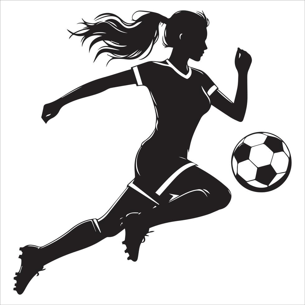 Silhouette of a woman soccer player running with the ball vector