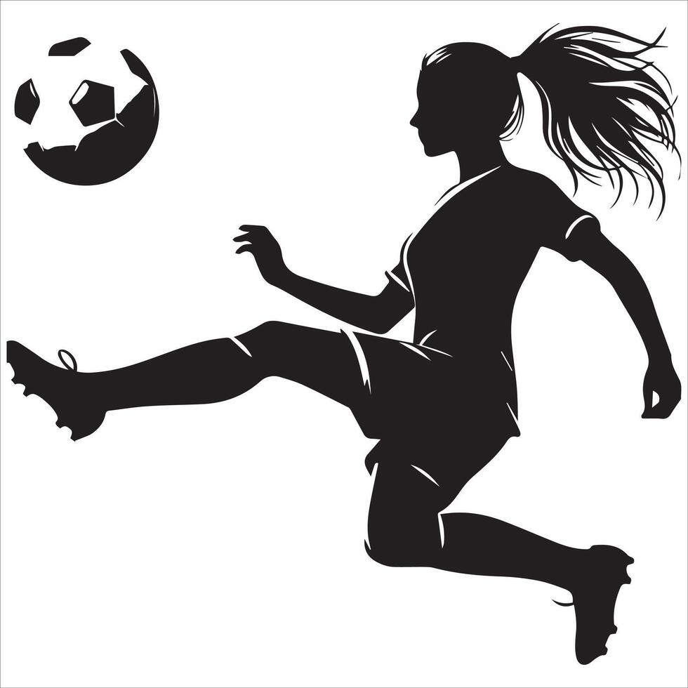 Silhouette of a girl kicking a soccer ball vector