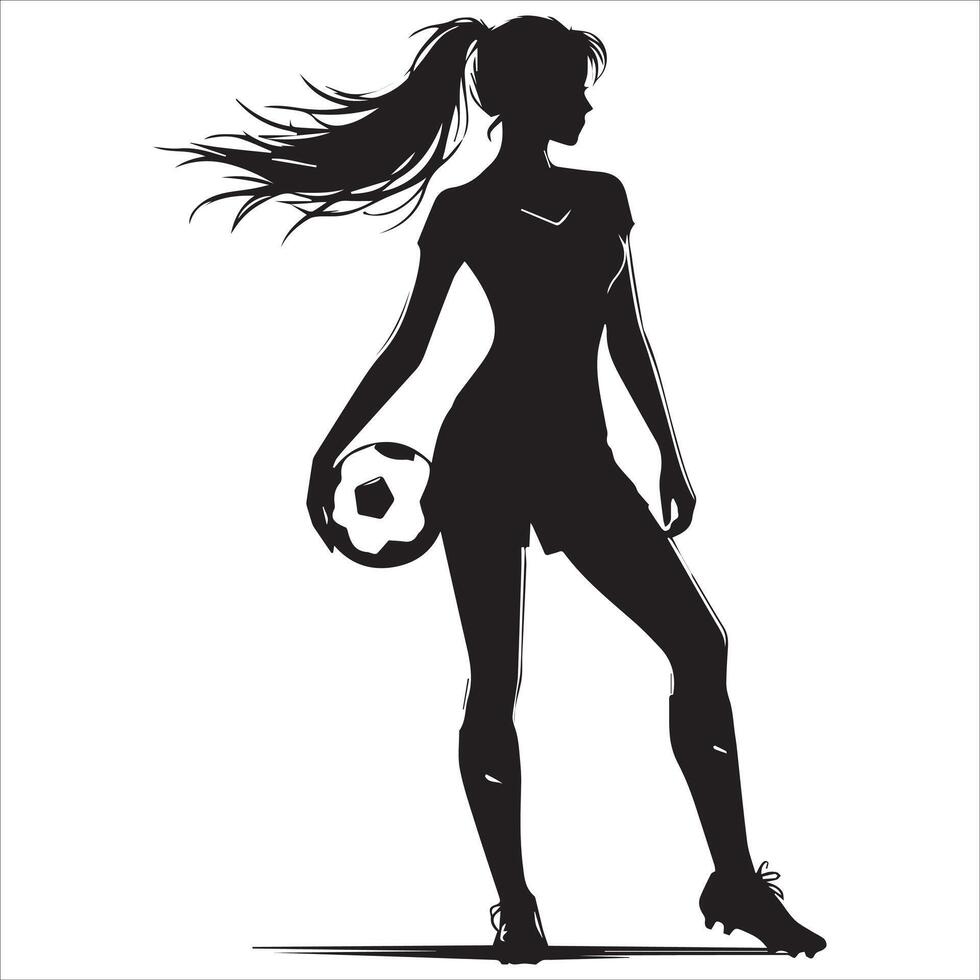 Silhouette of a woman soccer player holding a ball vector