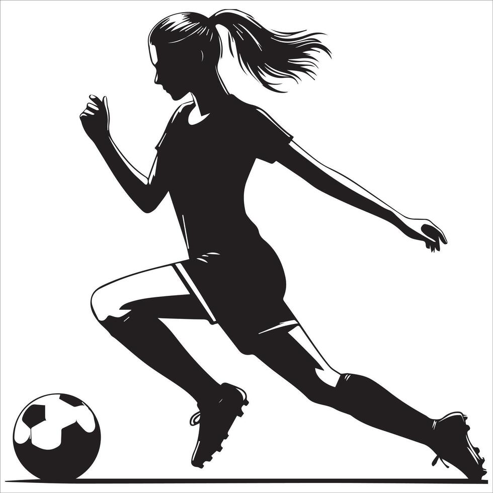 Silhouette of a woman soccer player kicking the ball vector