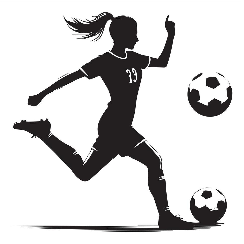 Silhouette of a female soccer player kicking the ball vector