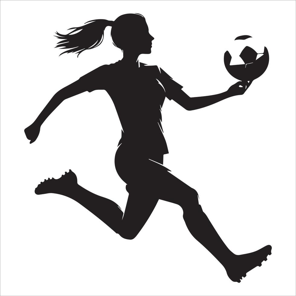 Silhouette of a woman soccer player running with the ball vector