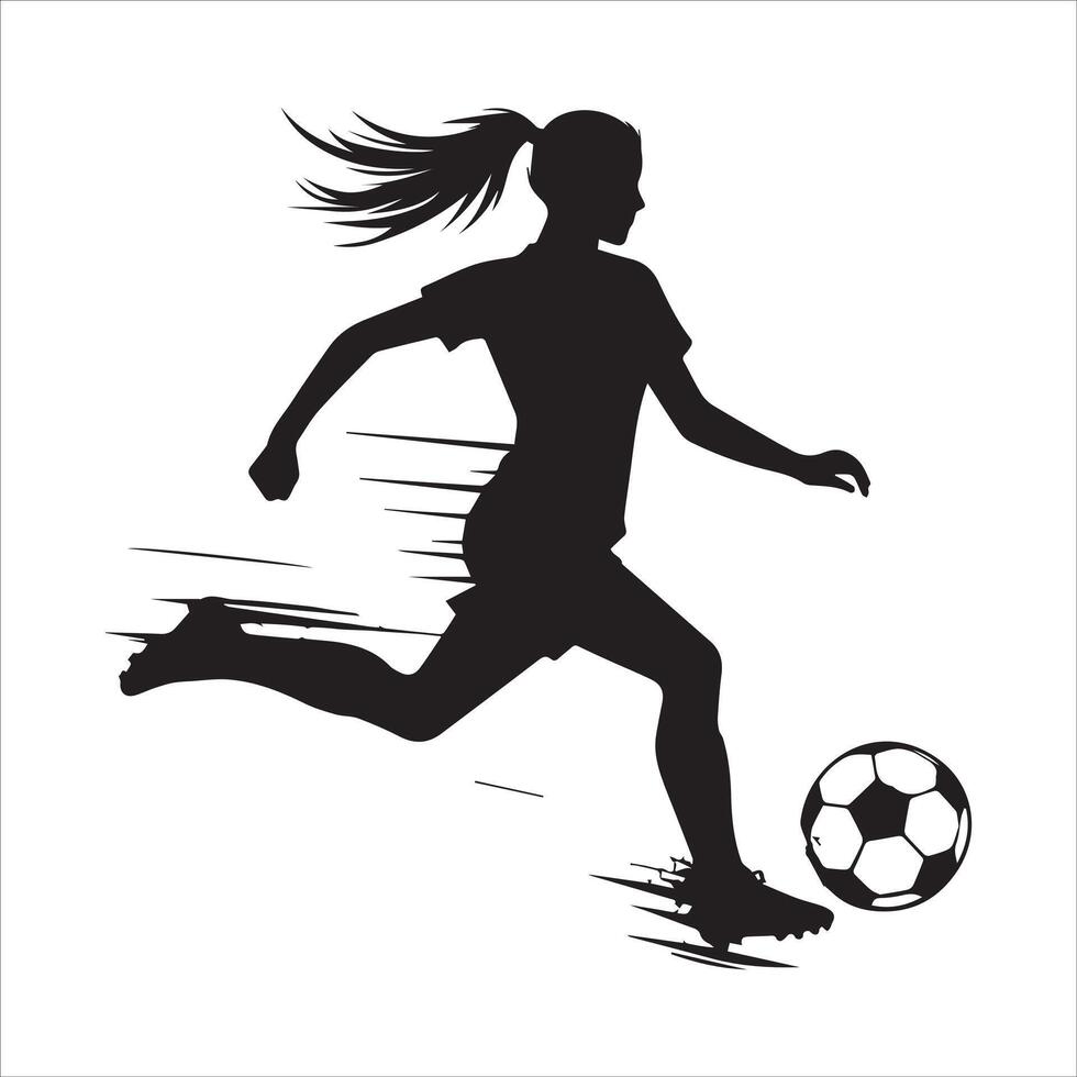 Silhouette of a woman soccer player running with the ball vector