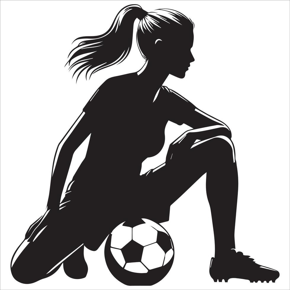 Silhouette of a woman soccer player with ball vector