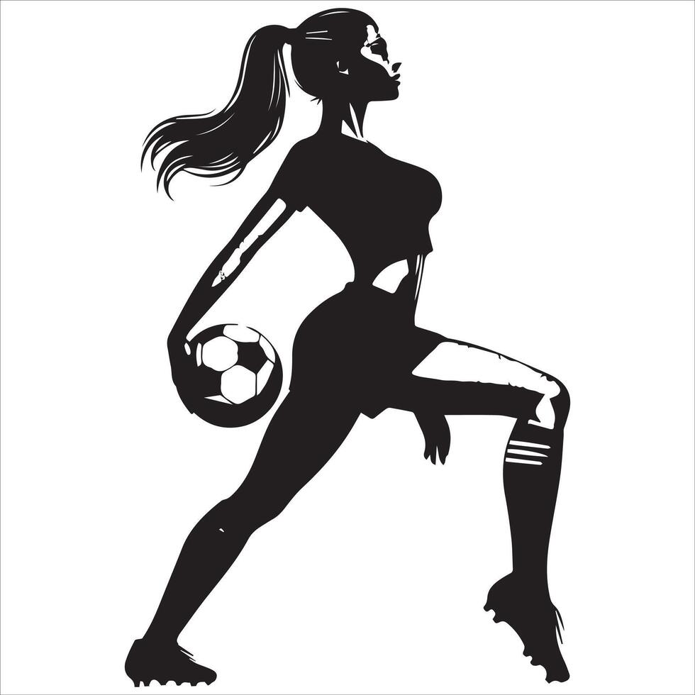Silhouette of a woman playing soccer with a ball vector