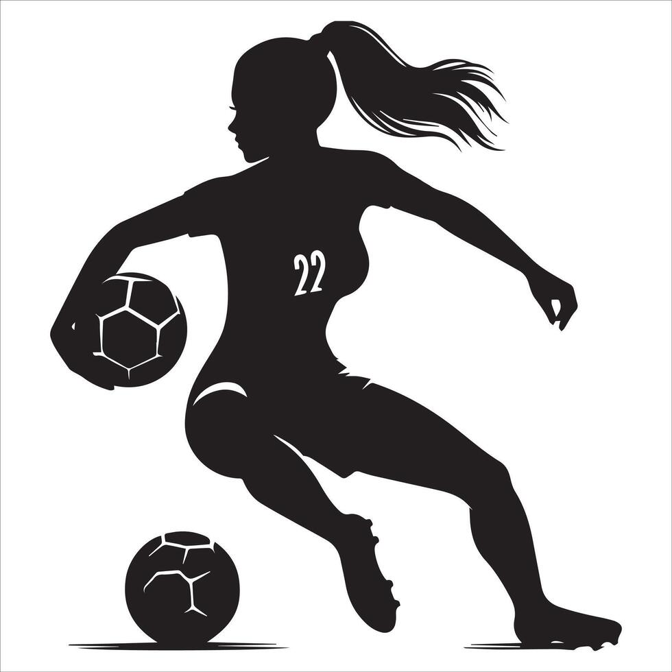 Silhouette of a woman soccer player kicking the ball vector