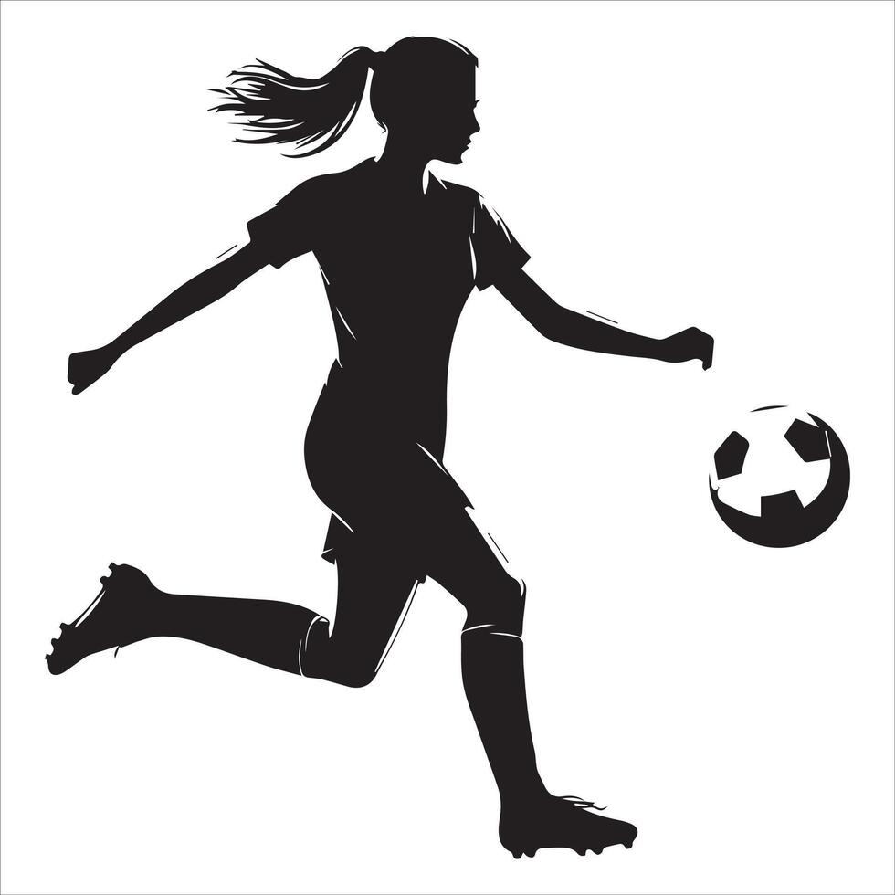 Silhouette of a woman soccer player running with the ball vector