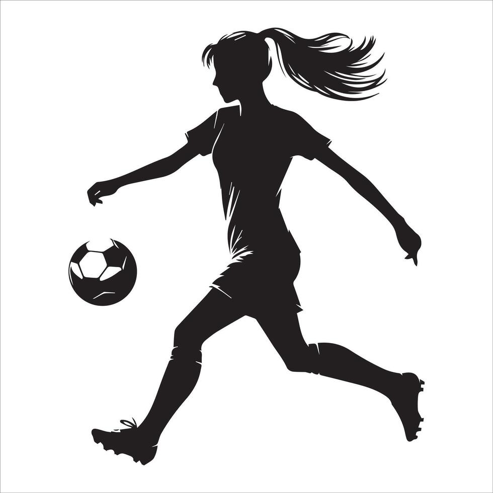 Silhouette of a girl soccer player running with the ball vector