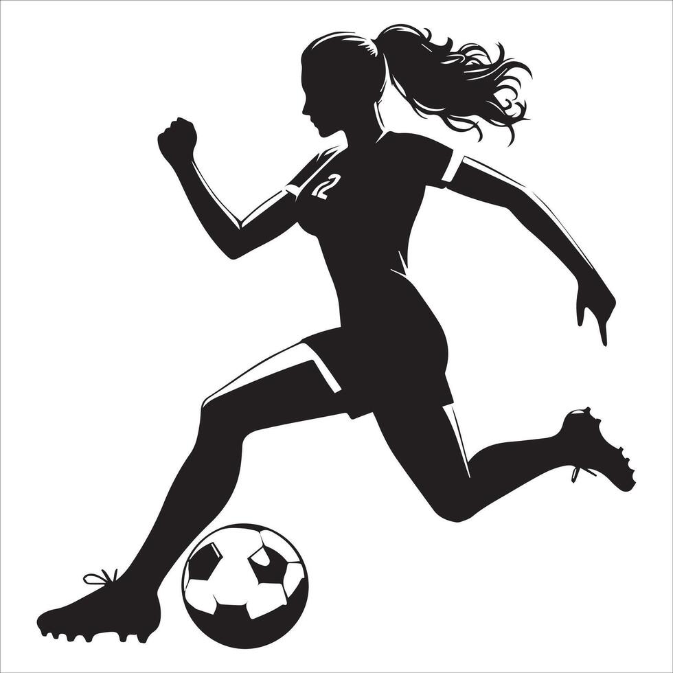 Silhouette of a woman soccer player running with the ball vector