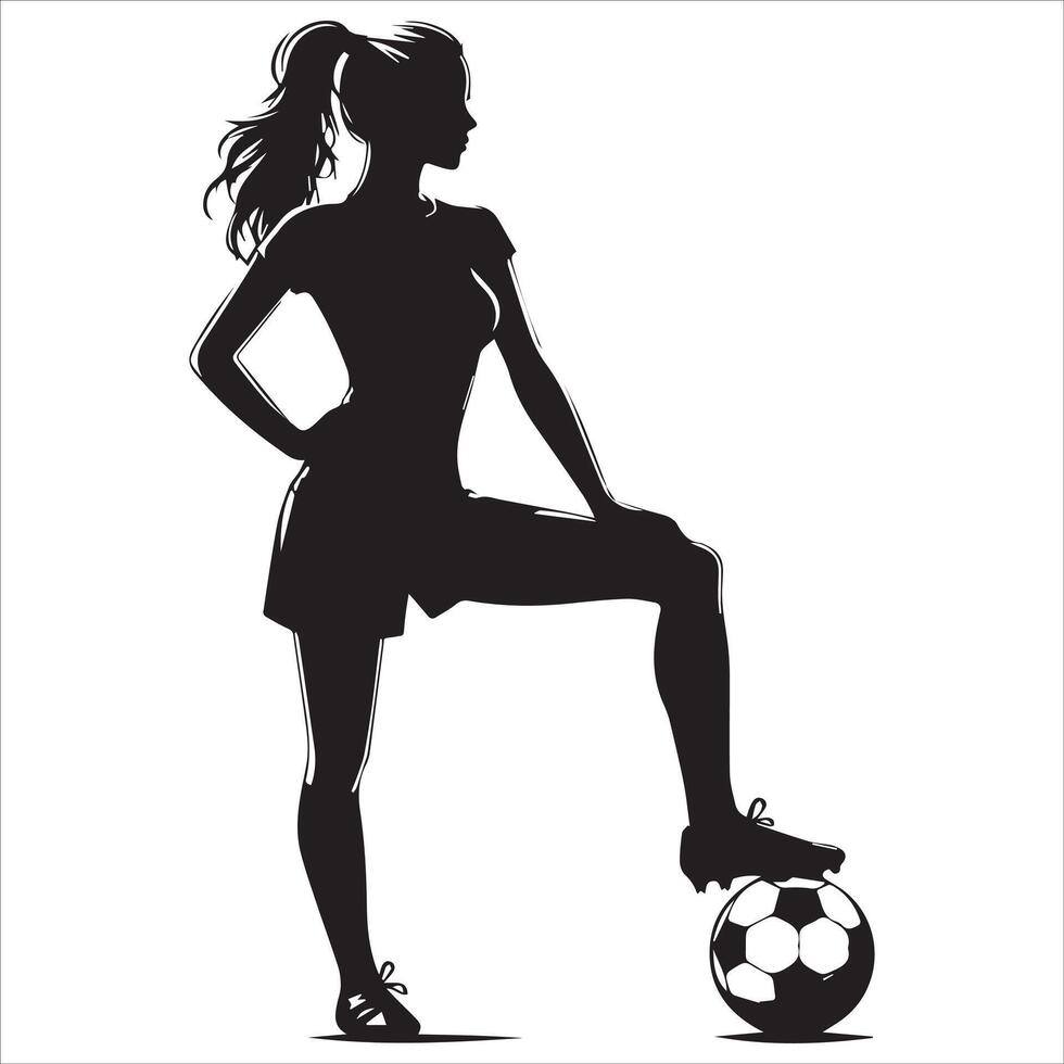 Silhouette of a woman soccer player vector