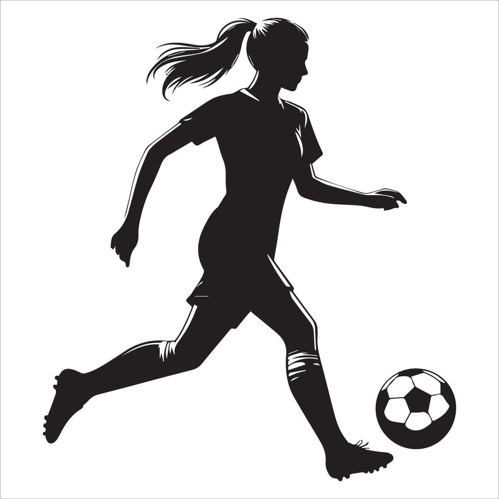 Silhouette of a woman soccer player running with the ball vector