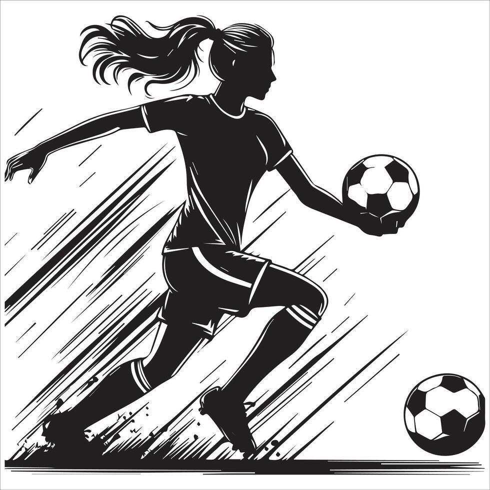 Silhouette of a woman soccer player vector