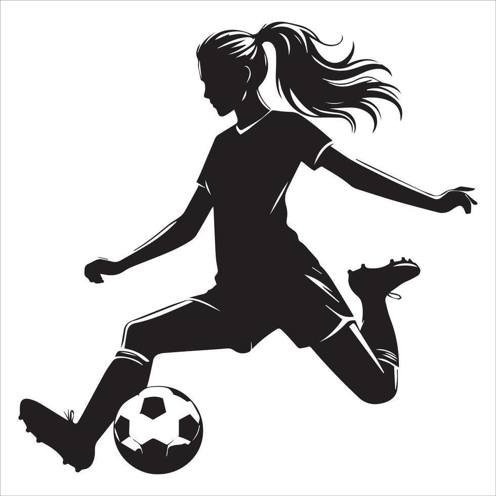 Silhouette of a woman soccer player kicking the ball vector