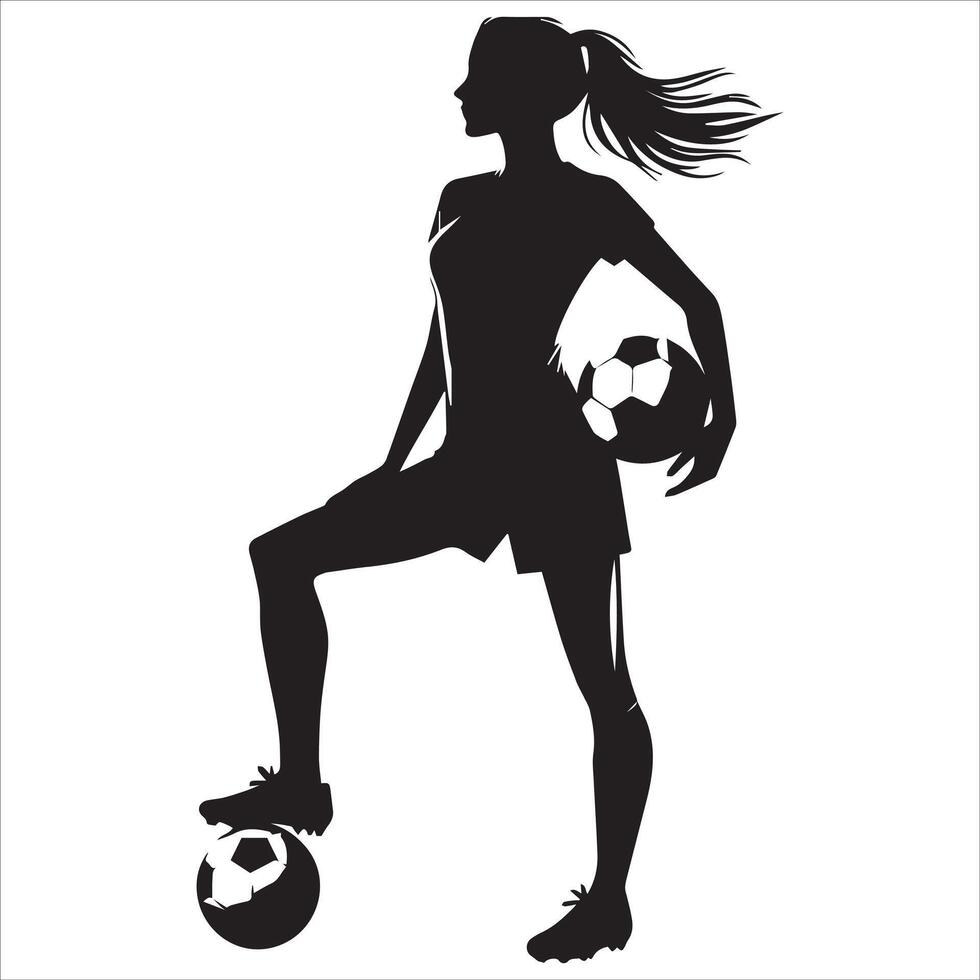 Silhouette of a woman soccer player holding a ball vector
