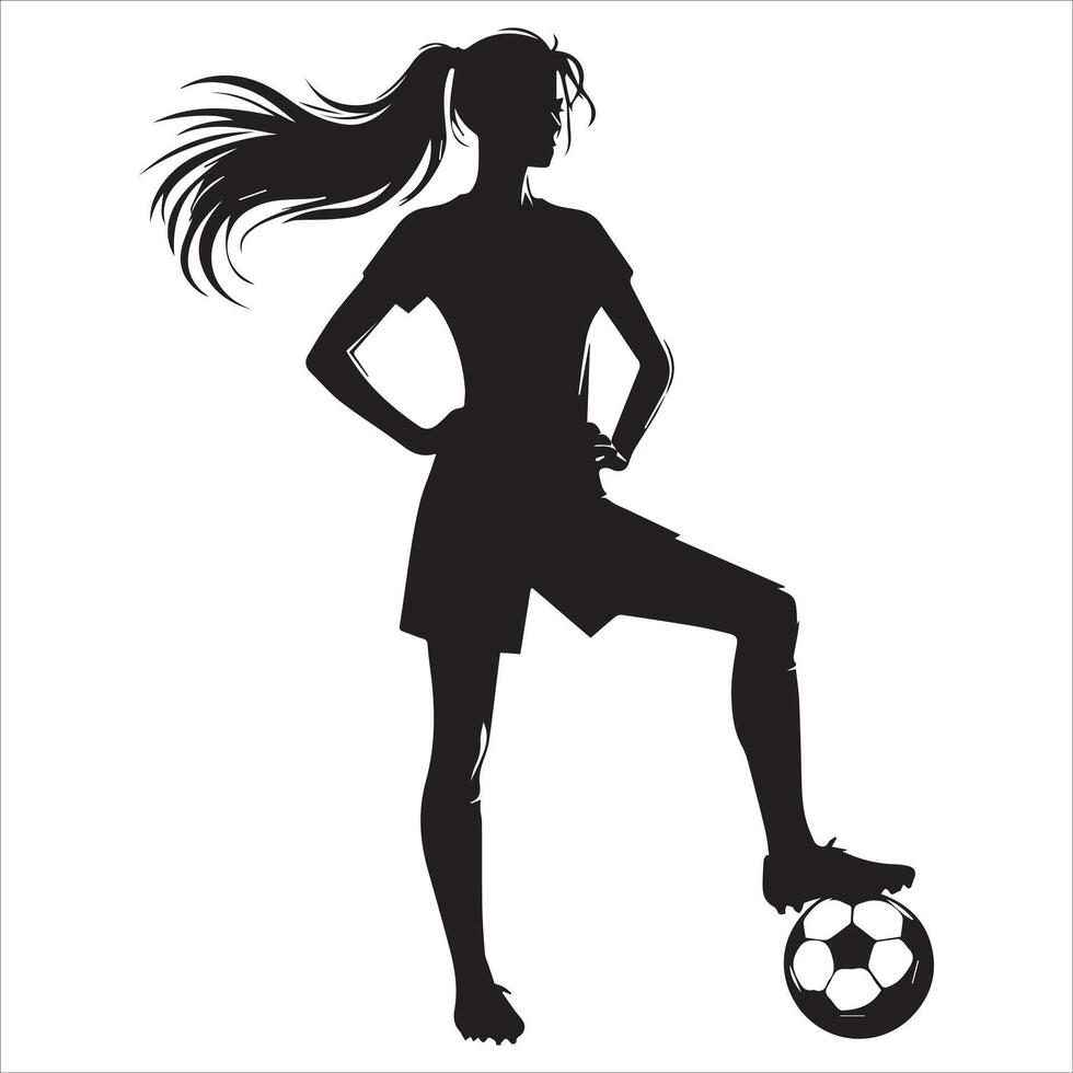 Silhouette of a woman soccer player with ball vector