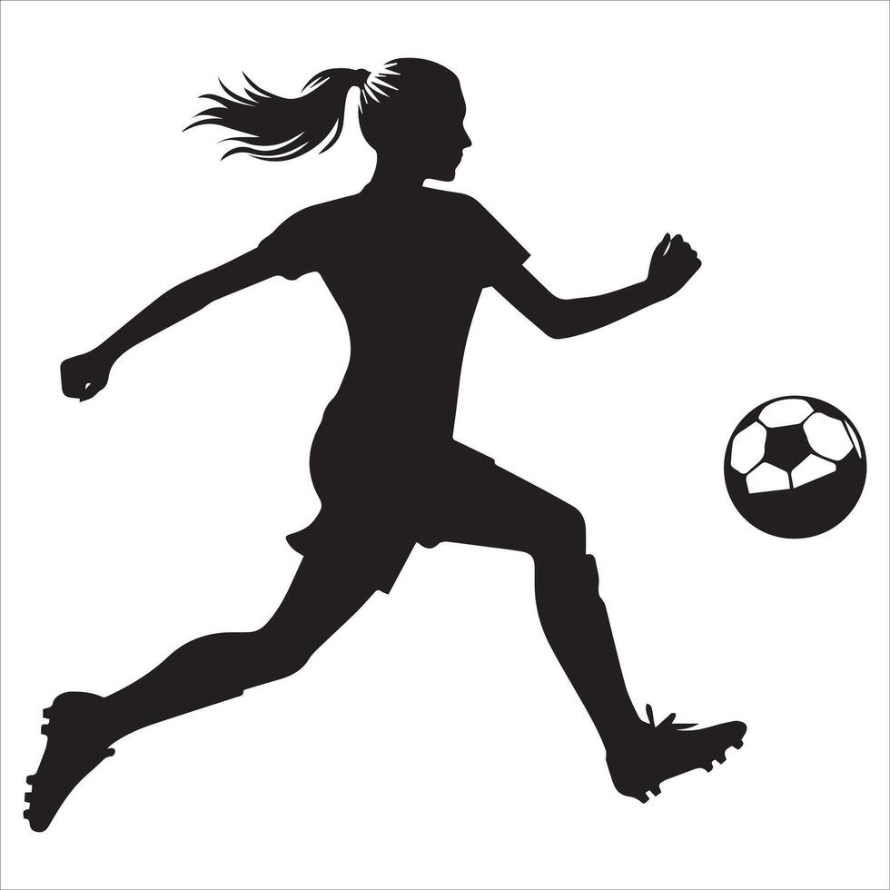 Silhouette of a woman soccer player kicking the ball vector