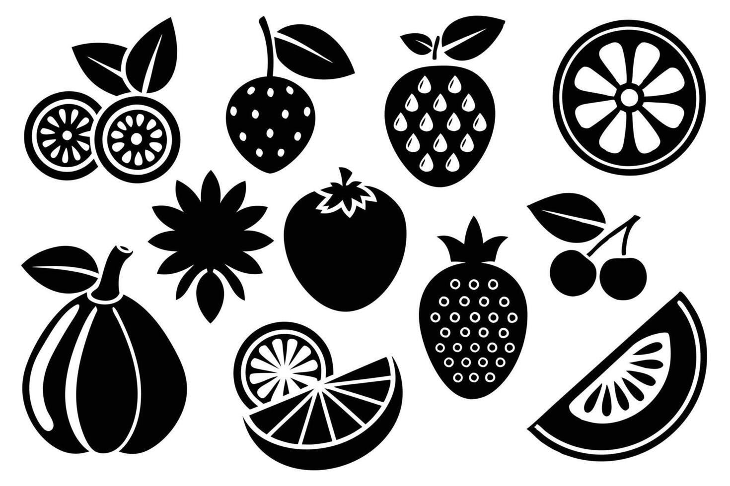 Illustration of Various Fruits in Solid Black Silhouette vector