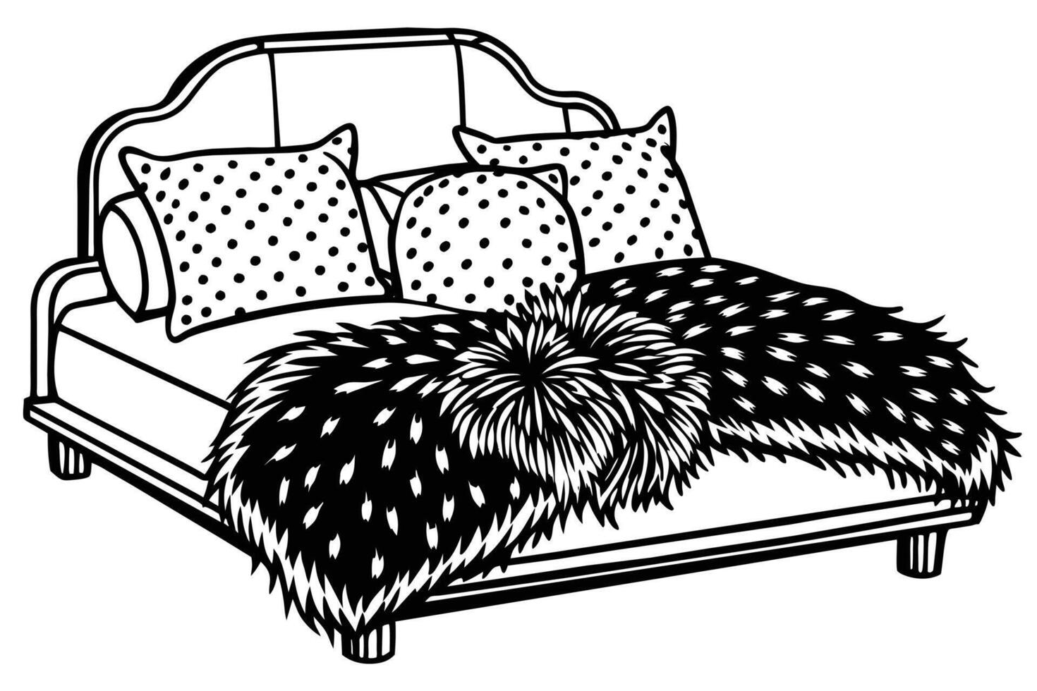 A Stylish Black and White Bedroom Bed Illustration vector