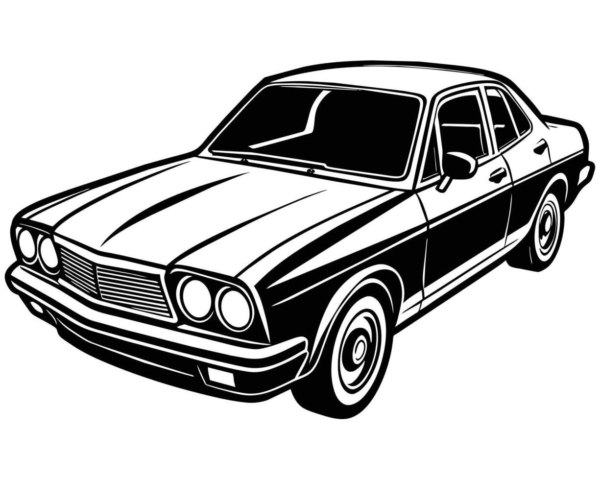 Classic Car Silhouette in Black and White vector