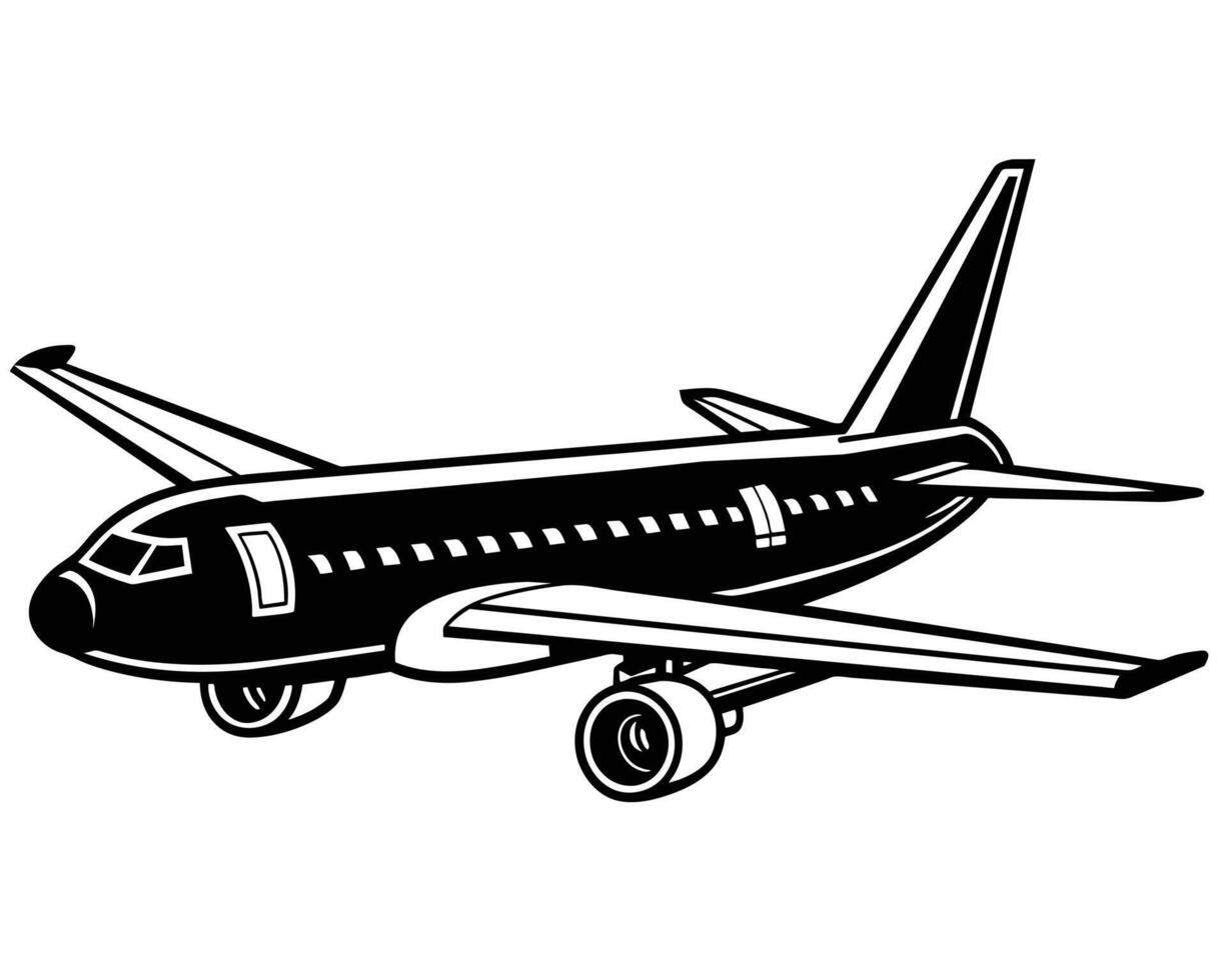 Black and white illustration of a passenger jet. vector