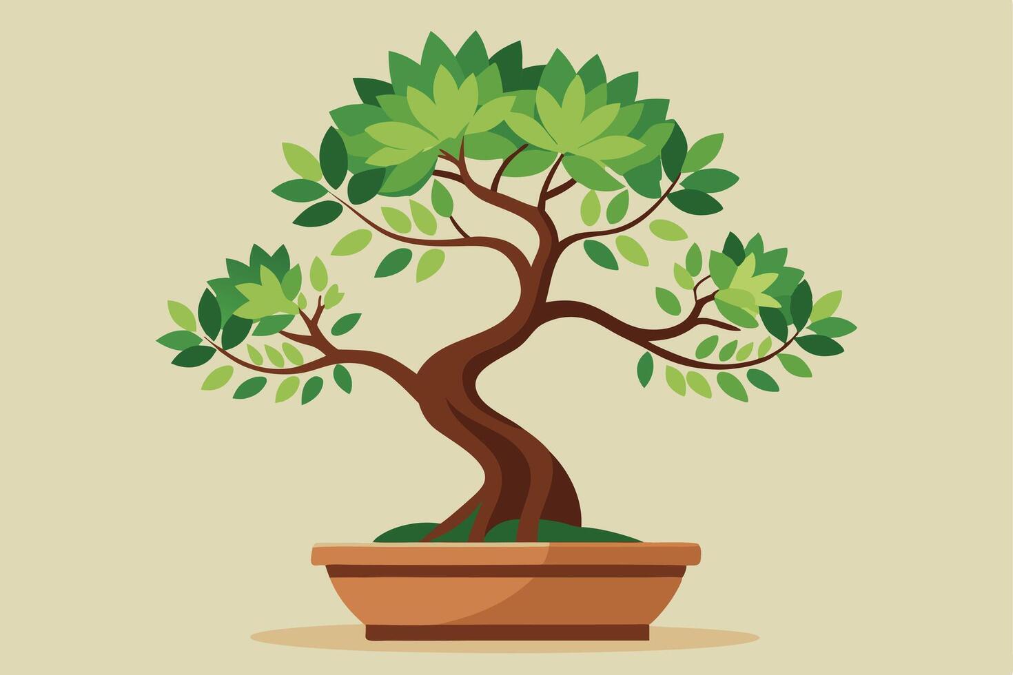 illustration of a stylized bonsai tree in a terracotta pot. vector