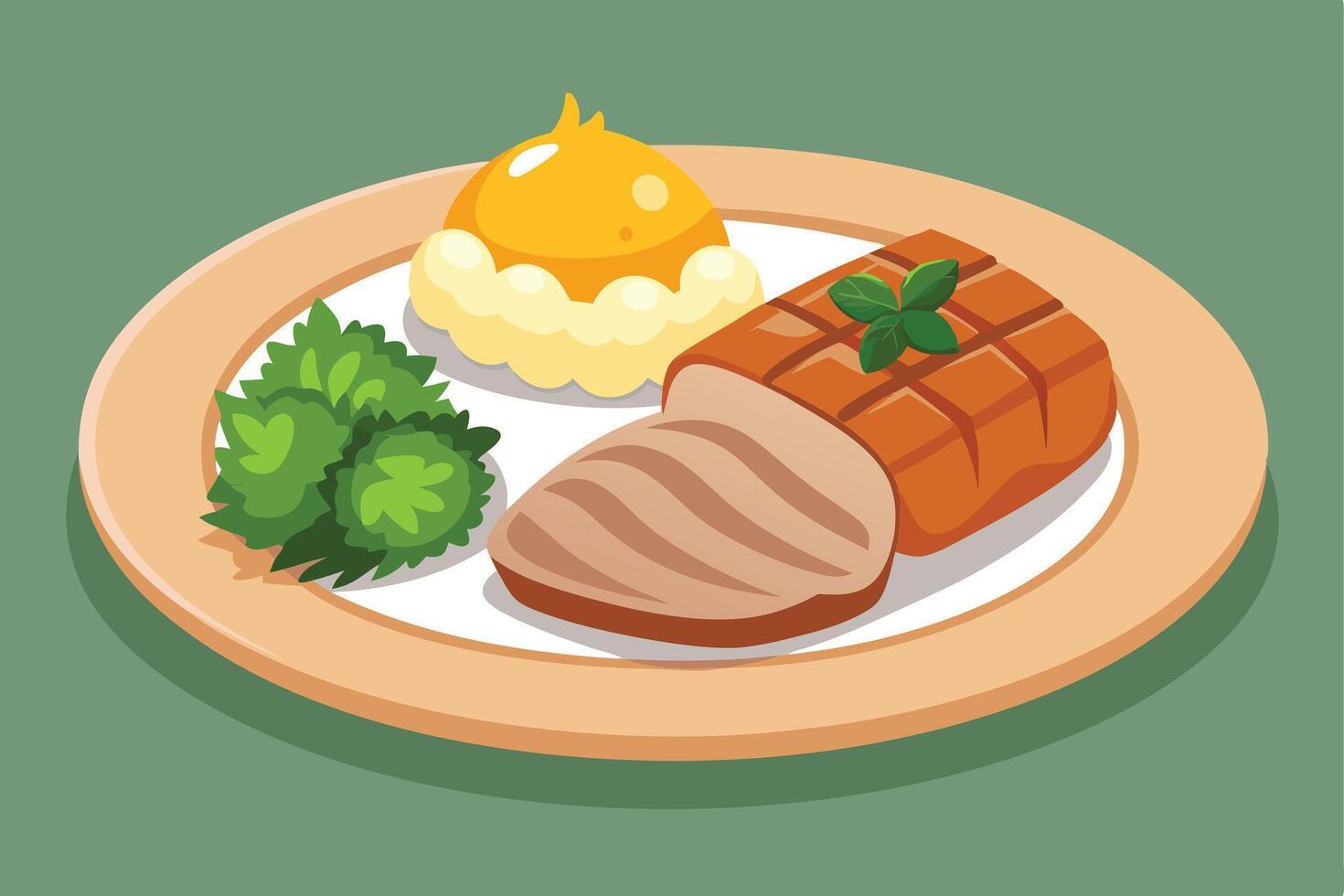 A Delicious Grilled Steak Dinner with Mashed Potatoes and Greens vector