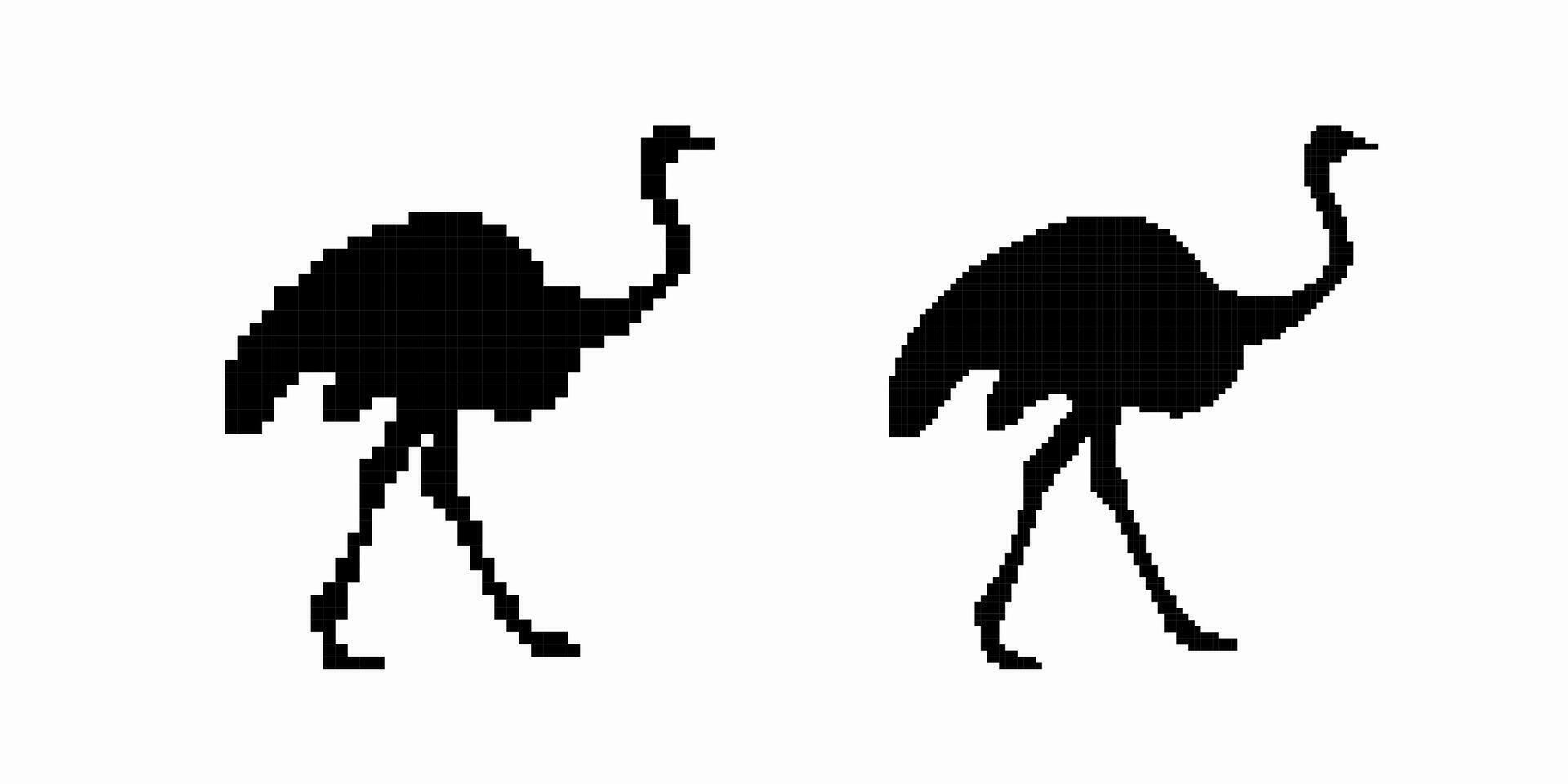 Silhouette of two ostriches walking gracefully with long necks and legs visible in simple silhouette vector
