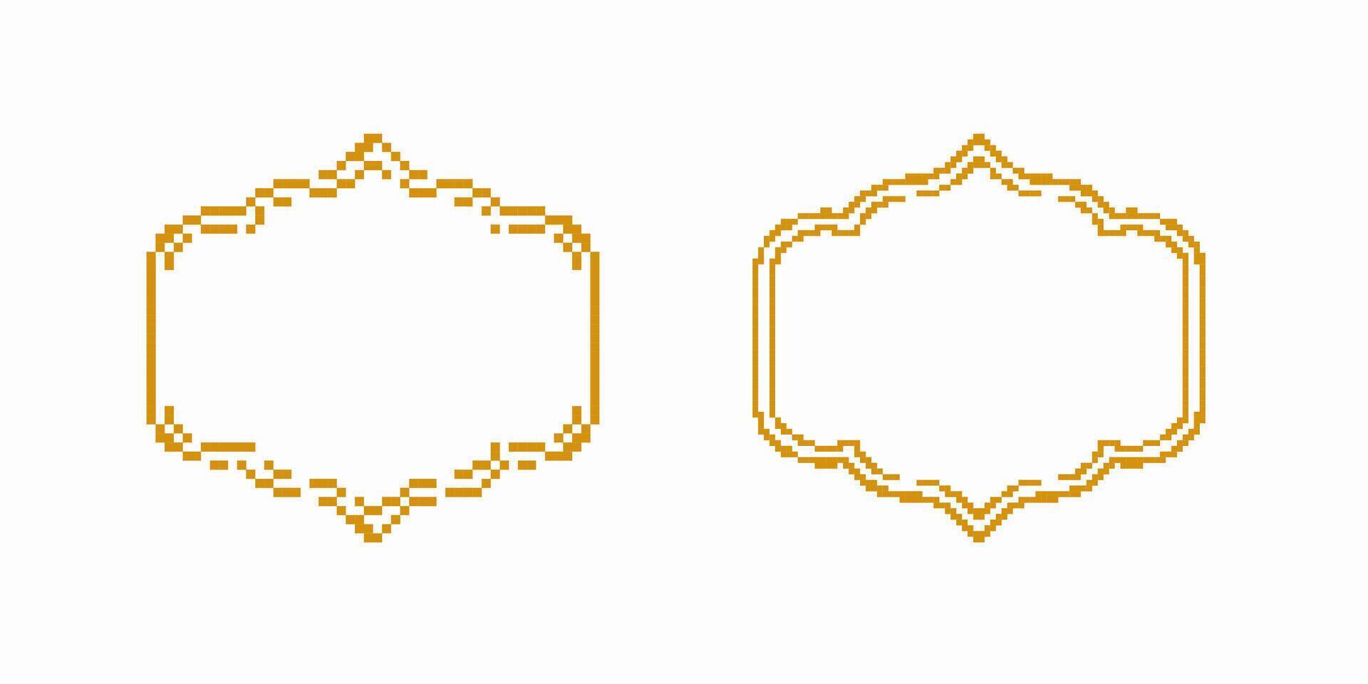 Pixel art golden frames with elegant geometric design and detailed ornamentation vector