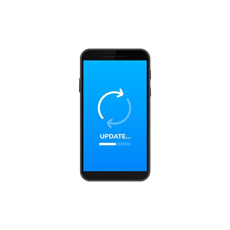 Smartphone displaying software update progress with blue background and loading icon vector