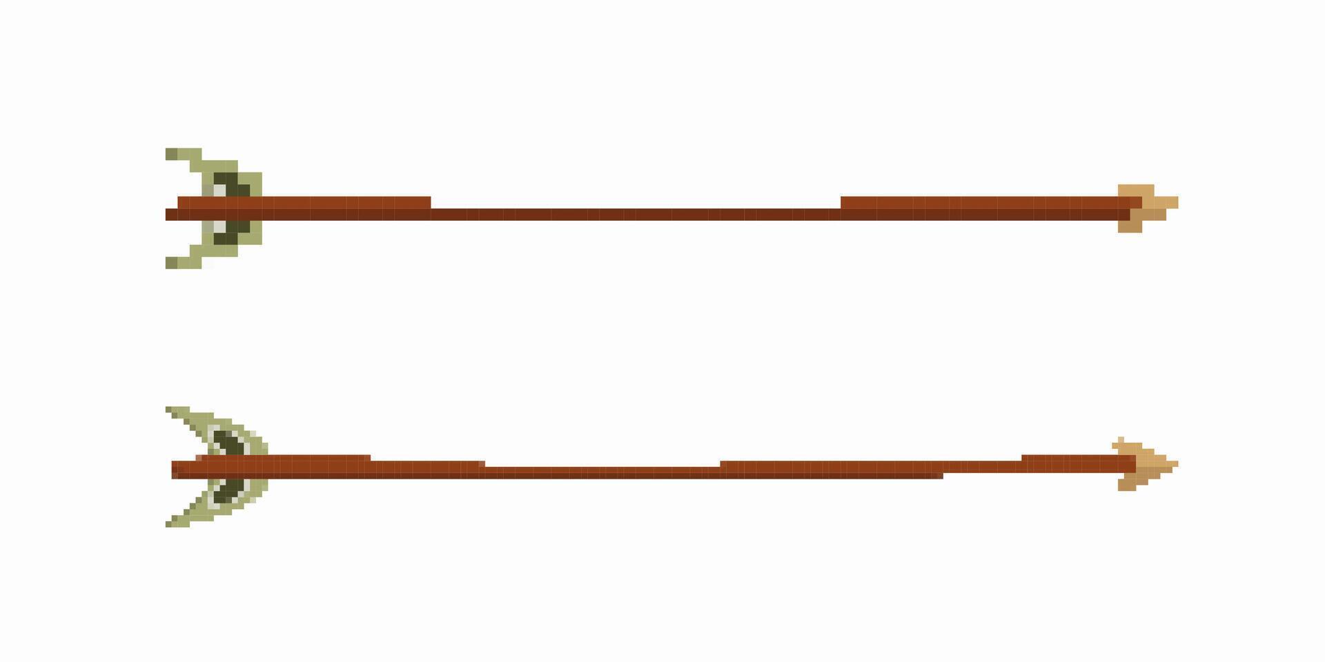 Two crossed wooden arrows with feathers and sharp stone tips facing each other horizontally vector