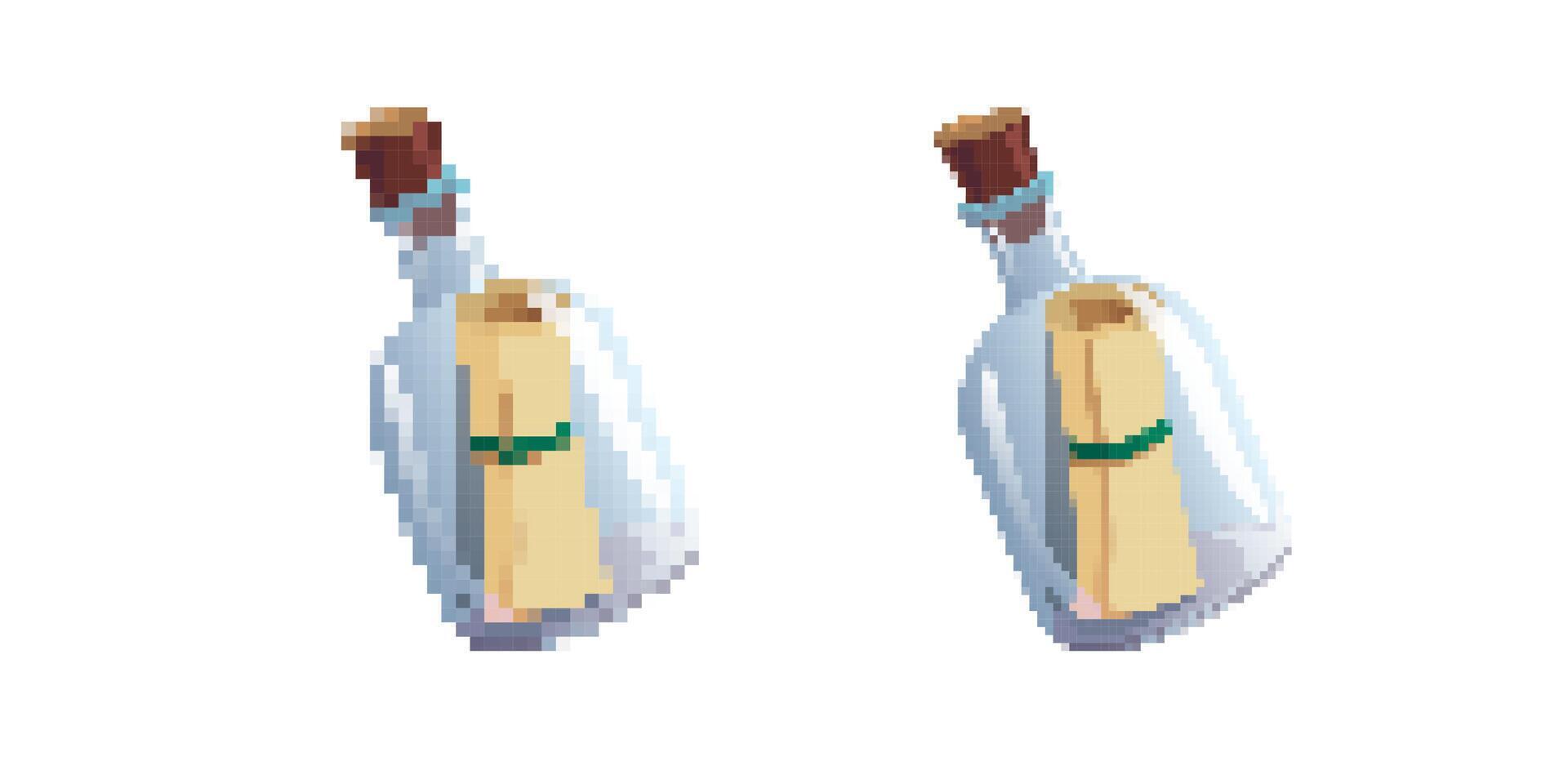 Two glass bottles with rolled paper messages and cork stoppers floating together vector