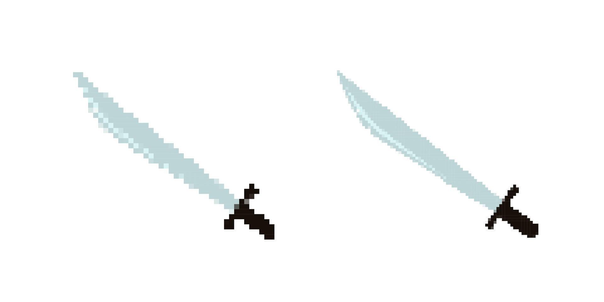 Two pixelated swords with black handles displayed in opposite directions vector