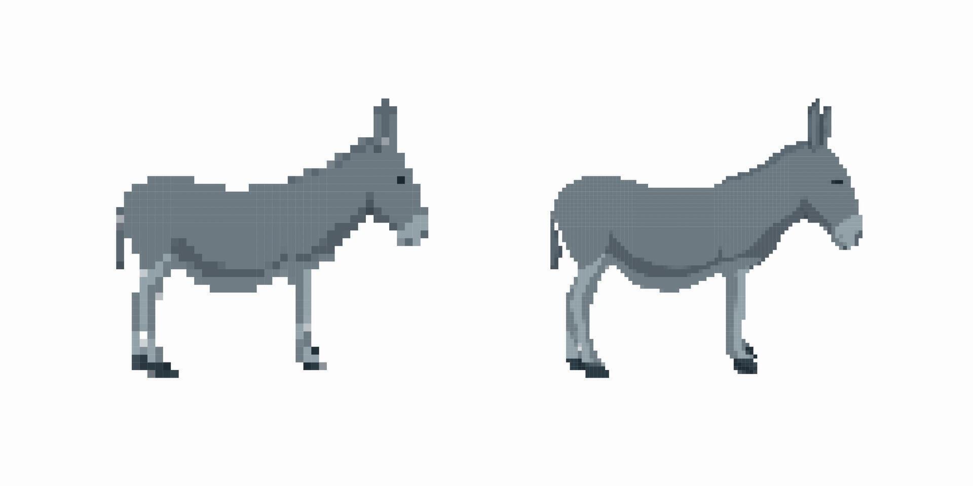 Two pixel art donkeys facing right in simple design displayed side by side vector