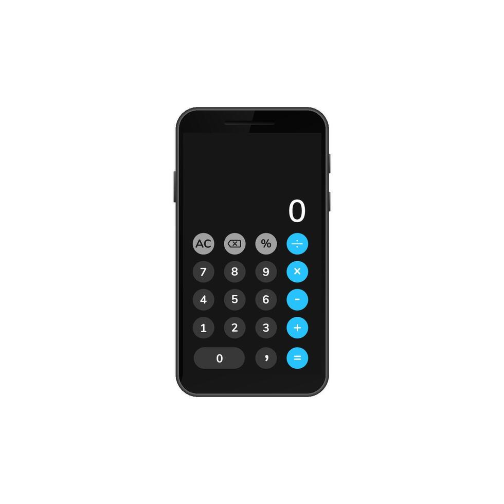 Digital calculator app interface on modern smartphone display with numeric keypad design vector