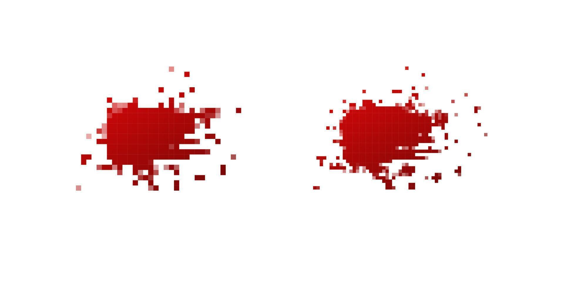 Red paint splatters in square pixel form with intense color and detailed patterns vector