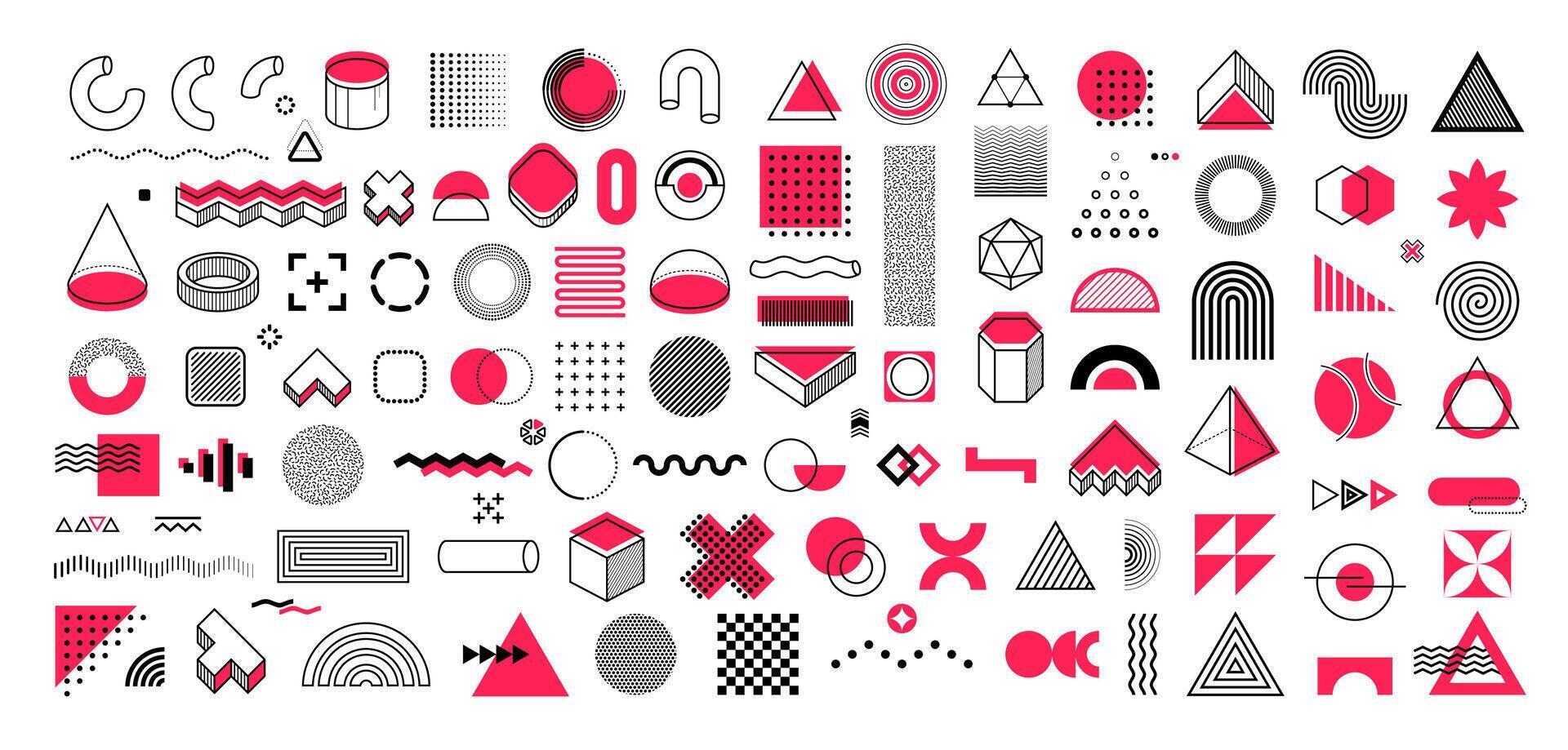 Memphis shapes with abstract line graphic pattern vector