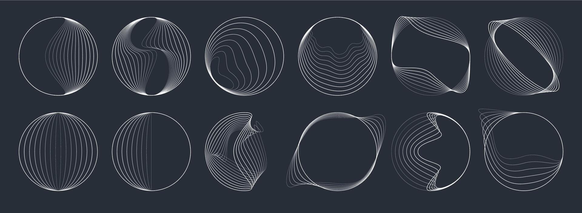 Line round spiral wave shapes, concentric swirls vector