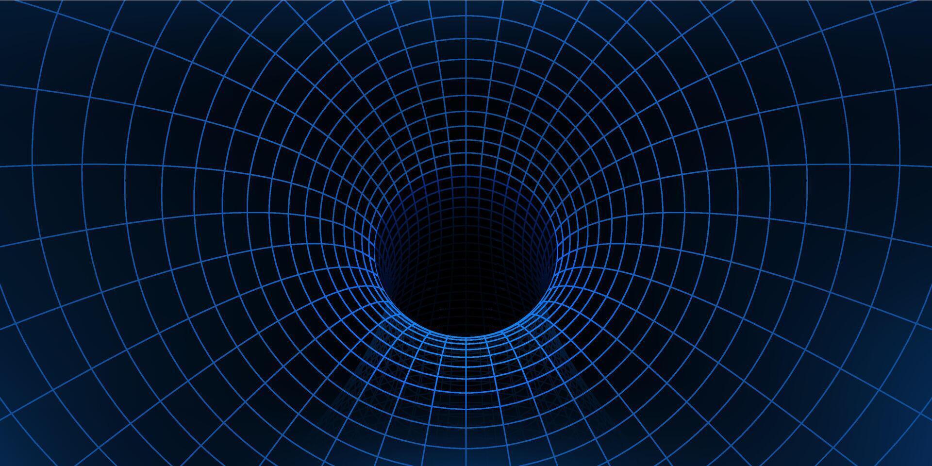Wireframe grid tunnel, wormhole funnel background vector